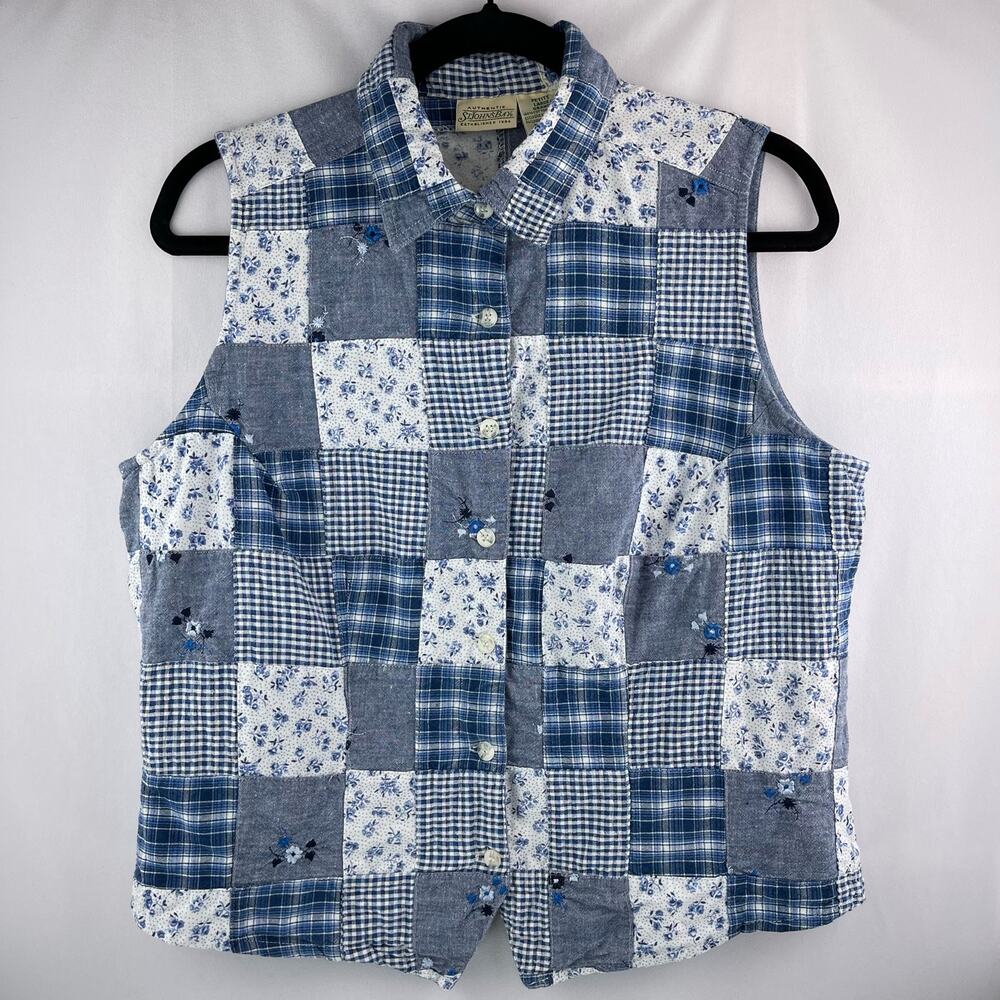 Vintage St. John's Bay Patchwork Sleeveless Button Up Shirt Size LP